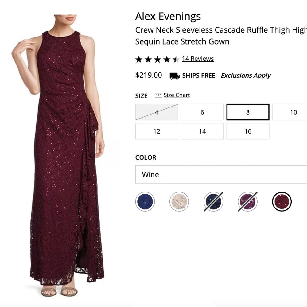 Alex Evenings Formal Dress, Size 8 in Wine/Burgundy color